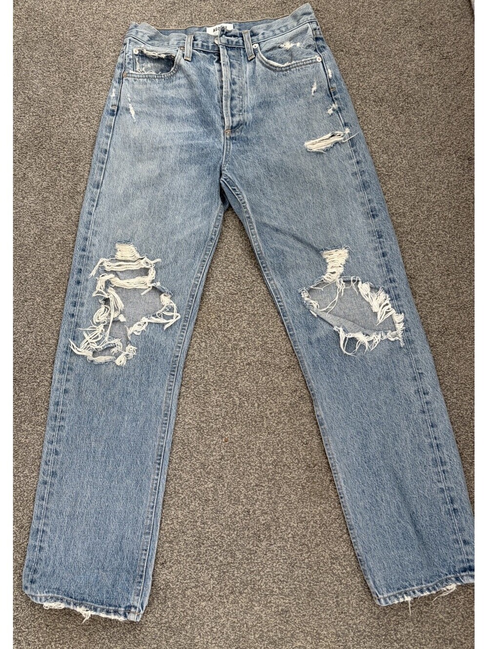 AGOLDE 90s Jeans Woman’s 25 Mid Rise Loose Straight Leg Distressed Button Fly